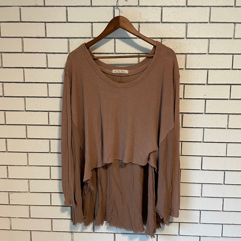 We The Free Free People Mauve Mixed Media Thermal High Low Top Small
